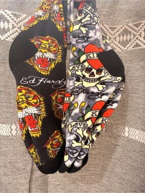 Ed Hardy Black & Gray Tiger and Skull Crew Socks